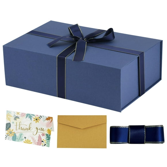 Caja de regalo YINUOYOUJIA 35x23x11 cm azul con cinta y tarjeta