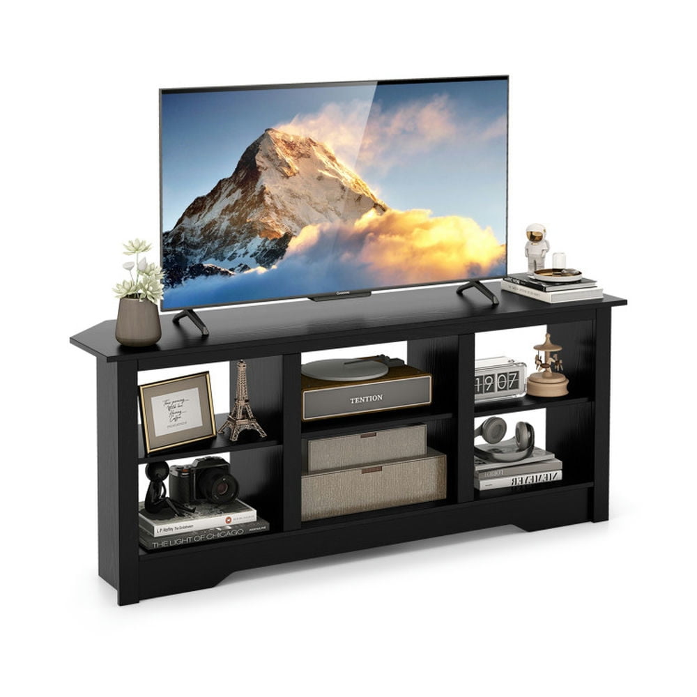 Finihen TV Stand, Entertainment Center, 58 Inch TV Stand with 6 Open Storage Shelves for TVs up to 65 Inches, for Living Room, Black