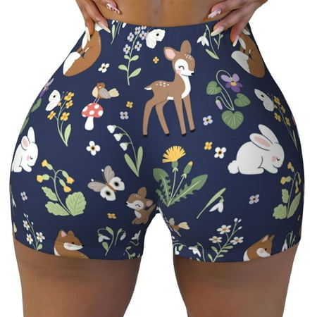 Workout Shorts Women  Animals And Wildflowers Biker Shorts for Women Running Gym Spandex Shorts Tummy Control