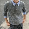 thumbnail image 2 of DHFJKG Mens Knit Jacquard Sweater 2 In 1 Turndown Collar Long Sleeve Loose Fit Textured-Knit Pullover Fall Winter Cozy Jumper Tops, 2 of 4