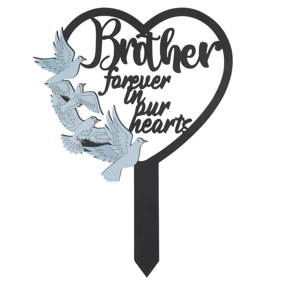Metal Memorial Grave Marker for Brother, Heart Sympathy Plaque with Dove Design, Cemetery Decoration for Outdoor Graveside Garden Yard, Black