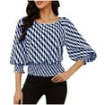 thumbnail image 2 of TMOYZQ Women's Crop Top Striped Crew Neck Short Sleeve Blouse Shirred Ruffle Peplum Blouse Tops, 2 of 9