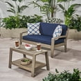 thumbnail image 2 of Wilcox Outdoor Acacia Wood Loveseat and Coffee Table Set with Cushions, Gray, Sunbrella Canvas Navy, 2 of 9