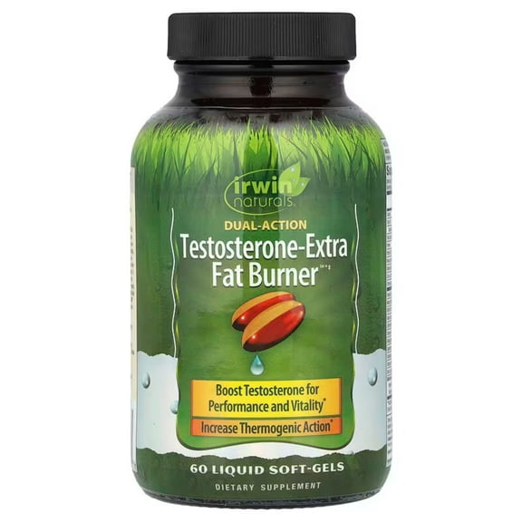 Irwin Naturals Testosterone Extra Fat Burner, Dual-Action Men's Dietary Supplement 60 Liquid Soft-Gels