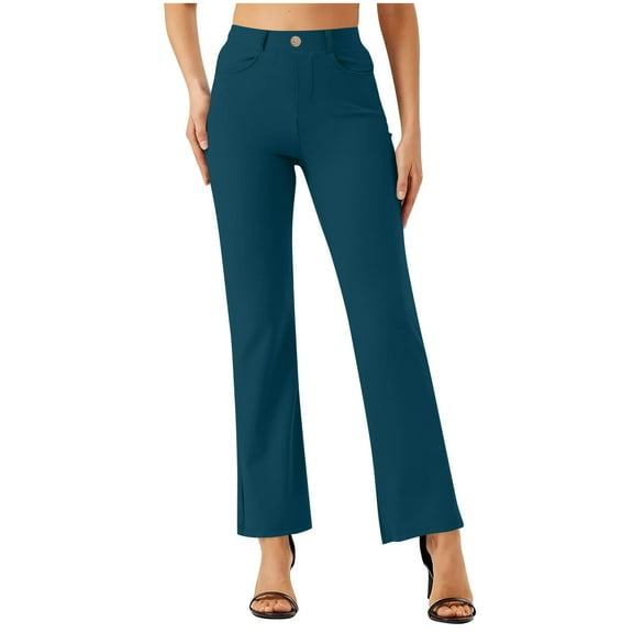 Ohufall Women's Dress Pants Stretchy Work Slacks Business Casual Straight Leg Pull on Trousers with Pockets