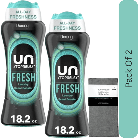 Downy Unstopables In-Wash Laundry Scent Booster Beads, Fresh Aroma, 18.2 oz with Microfiber Solid Color Towel by BundleEase