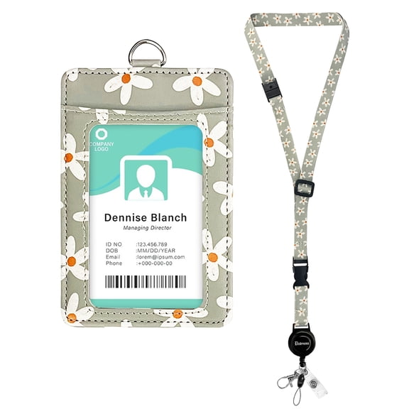 QRZ Cute Flowers Lanyard for ID Badge Card, Breakaway Neck Lanyards with Retractable Badge Reels Quick-Release Buckles and Adjustable Straps with Leather Card Badge Holders