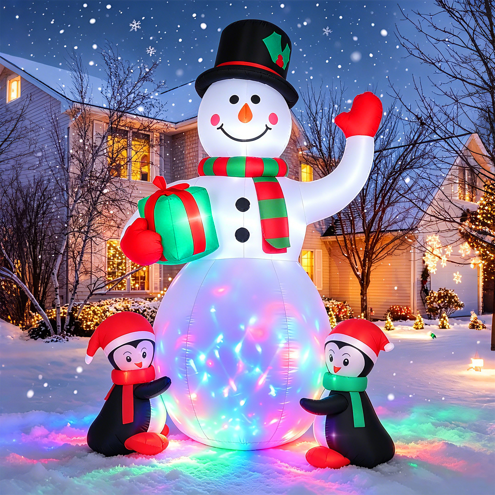 Justpe 6.5-Foot Christmas Inflatable Snowman with Penguins