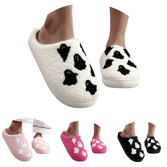 Dakaela Cartoon Slippers for Womens Mens Cozy Plush Warm Slip on House Shoes Cute Ghost Indoor Outdoor Fuzzy Slippers
