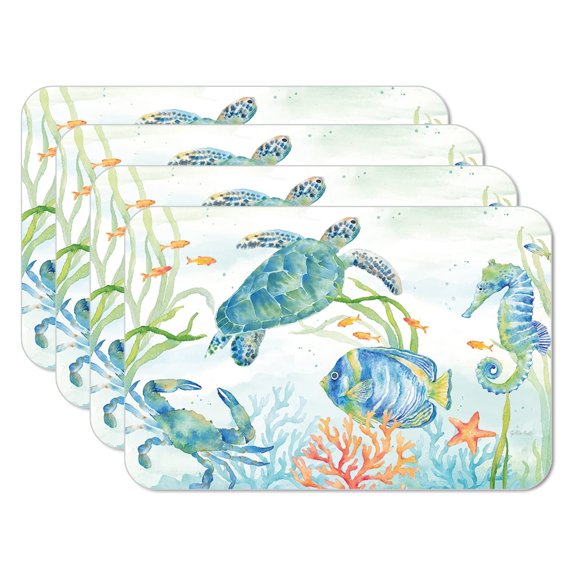 CounterArt Sea Life Serenade Reversible Easy Care Plastic Placemat 4-Pack