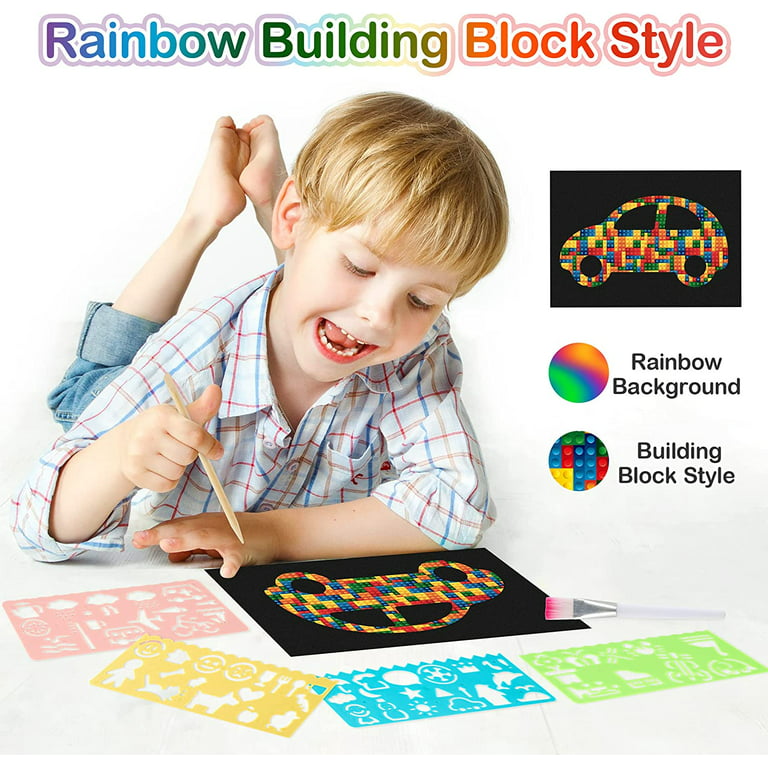 Mocoosy 60Pcs Scratch Art Paper for Kids, Rainbow Magic Scratch Off Paper  Art Craft Kit Black Scratch Sheets with 4 Stencils 5 Wooden Stylus for  Birthday Party Favors Game Activities Easter Gifts 