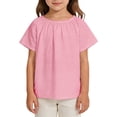 thumbnail image 3 of CPNG Girls Daily Casual Pullover Solid Color Cotton Linen Crewneck Short Sleeve Comfortable Breathable Loose Shirts(Pink,4-5 Years), 3 of 5