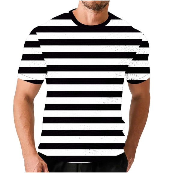 HOOMEUMY Men Tshirt Short Sleeve Mens Tshirts Loose Cotton Summer Tops Horizontal Stripe Basic Tee For Casual Outdoor Daily Running Workout Wear