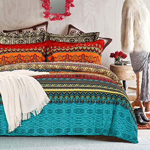 Sexytown Bohemian Comforter Set Queen Orange Ethnic Vintage Floral Reversible Winter Warm Bed Comforter Set 100 Brushed Cotton Bohemian Bedding Sets Ultra Soft And Fluffy 3pcs Full Que Walmart Com Walmart Com
