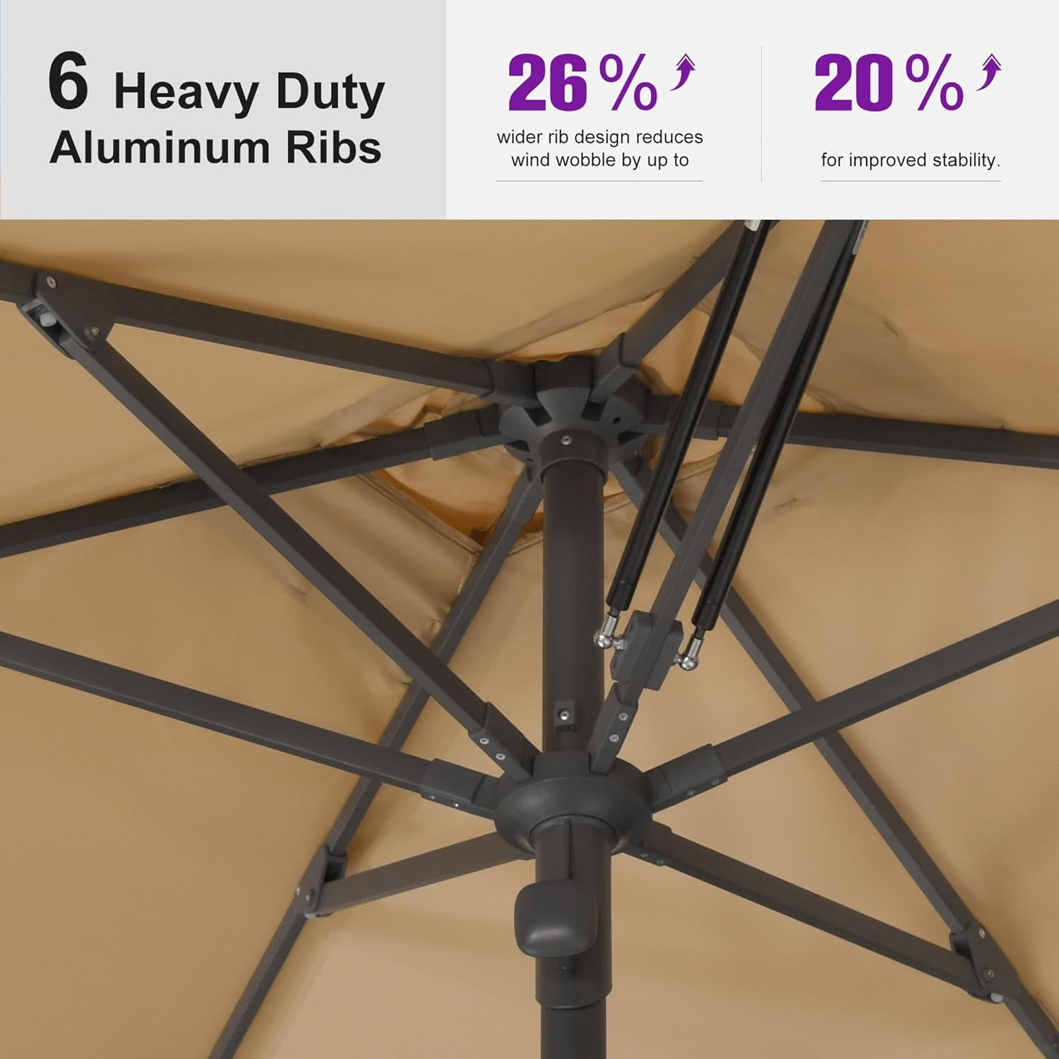 PURPLE LEAF OUTDOOR 8' x 5' Rectangular Semi-Auto Outdoor Patio Umbrella Aluminium Market Umbrella Table Umbrella with 1.89In Rod and 6 Sturdy Ribs for Deck Lawn Pool Garden, Beige