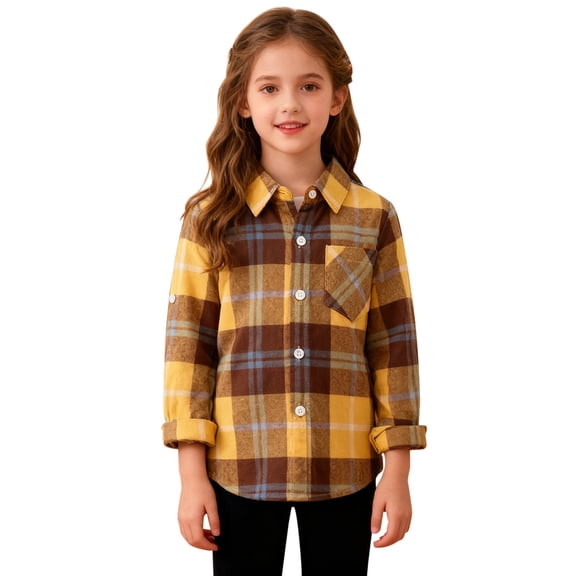 EnJoCho Boys Girls Flannel Plaid Shirt Kids Lightweight Long Sleeve Button Down Shirt Jacket Casual Outfit Spring Clothes