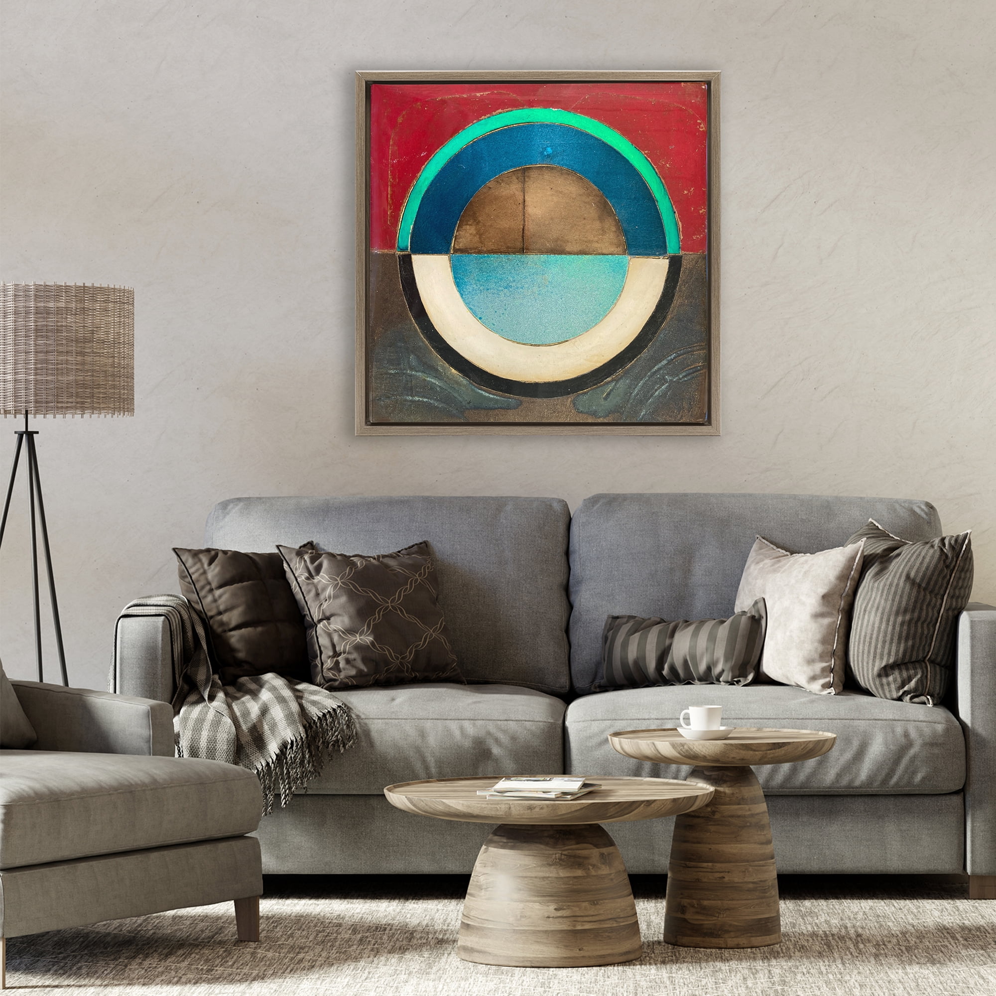 Stupell Industries Round Distressed Circle Brown Framed Floater Canvas Wall Art, design by Matthew Finger