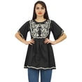 thumbnail image 5 of Phagun Women's Summer Aari Work Handkerchief Sleeve Cotton Black Tunic Top-6, 5 of 9