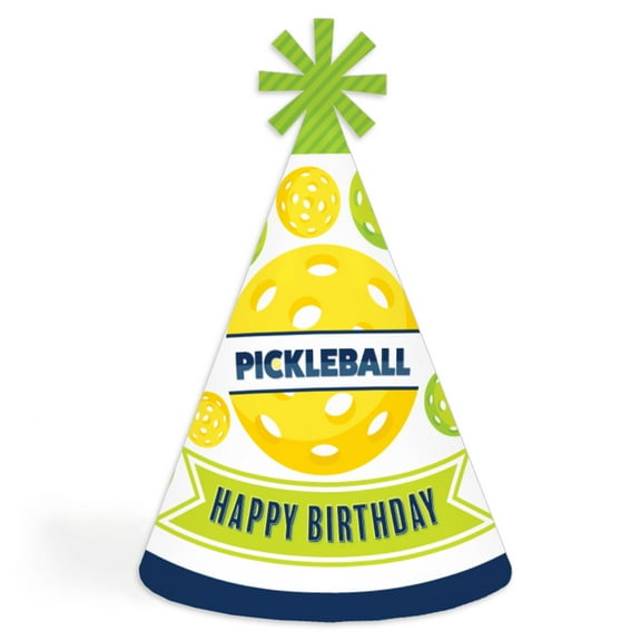 Big Dot of Happiness Let’s Rally - Pickleball - Cone Happy Birthday Party Hats for Kids and Adults - Set of 8 (Standard Size)