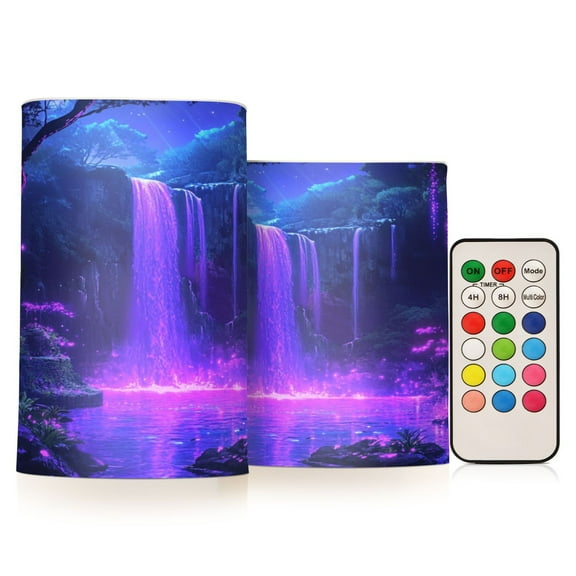 2 PCS Flameless Candles with Remote Timer LED Battery Operated Flickering Candle Light for Wedding Table Home Decoration Gifts Purple Neon Waterfall