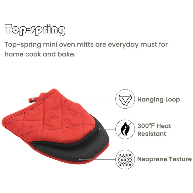 Neoprene Mini Oven Mitts, 2 Pack Short Small Cotton Half Finger Hand Mits  with Hang Lanyard, Heat Resistant Hot Pad Gloves for Kitchen