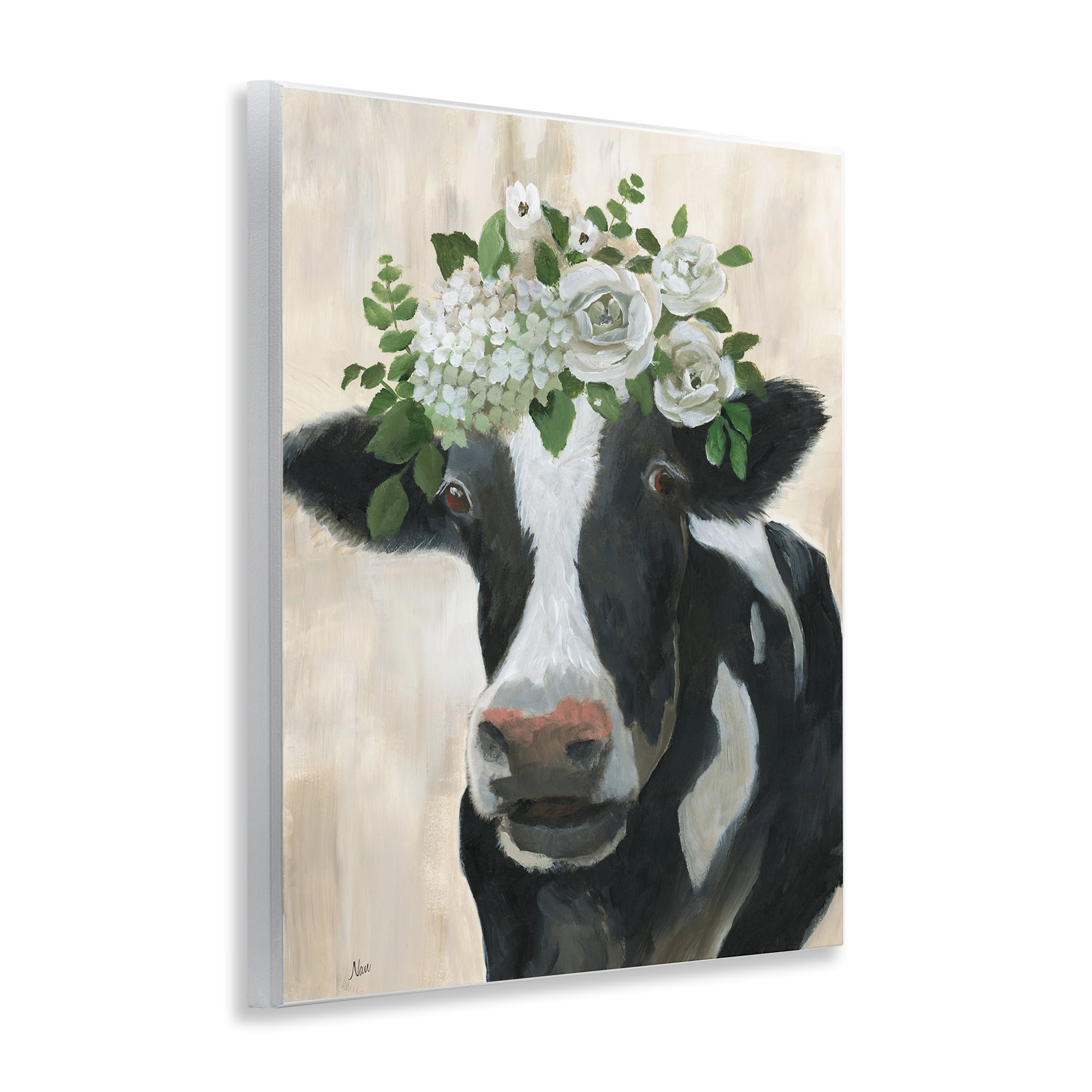 Stupell Industries Floral Crown Cow Animals & Insects Painting Unframed Art Print Wall Art, 11 x 14