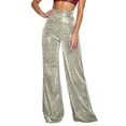 thumbnail image 2 of Glitter Sequin Pants Women Y2k Shimmering High Waisted Wide Leg Loose Sparkly Pants Dancewear Clubwear Concert Outfits, 2 of 5