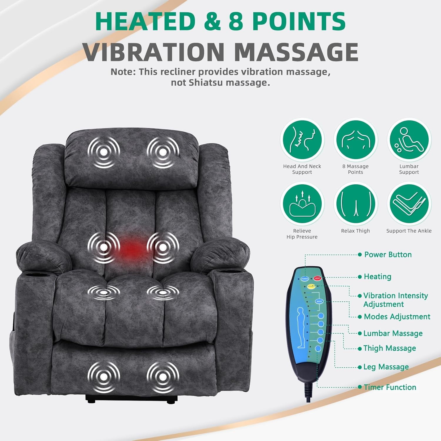 VIVIJASON Tall Man Large Power Lift Recliner Chair with Heat and Massage for Elderly, Overstuffed Wide Electric Lift Recliner w/Extended Footrest, 2 Cup Holder, USB Ports & Side Pockets, Fabric Grey