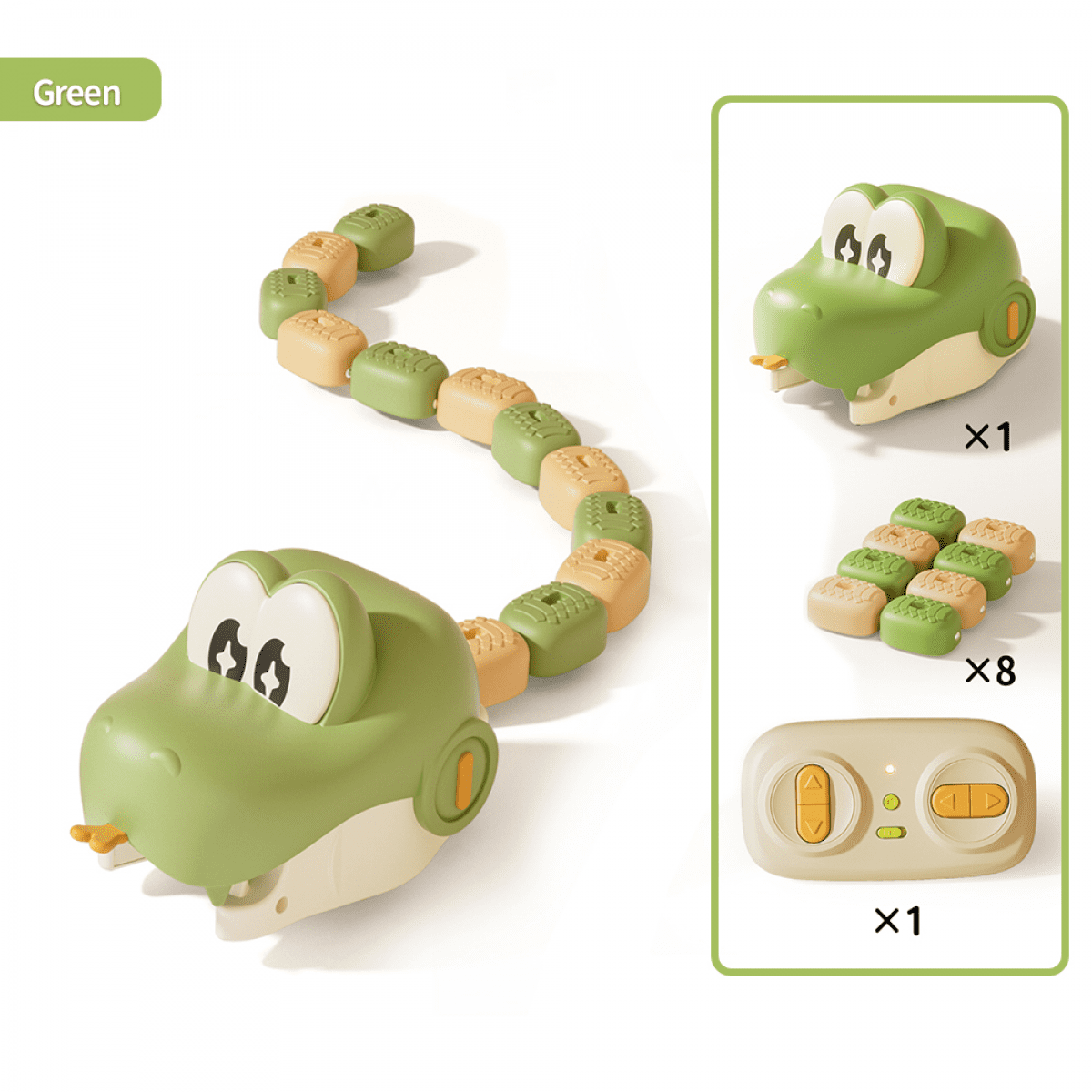 Magnetic Snake Game Toy Eating Itself RC Robot Snake Toys with Sound and Lights for Kids Boys Girls Racing Gifts-Green
