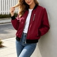 thumbnail image 5 of PRINxy Women's Long Sleeve Bomber Collar Full Zip Jacket with Decorative Chest Zip, Side Pockets for Fall Winter Casual Wine XXL, 5 of 8