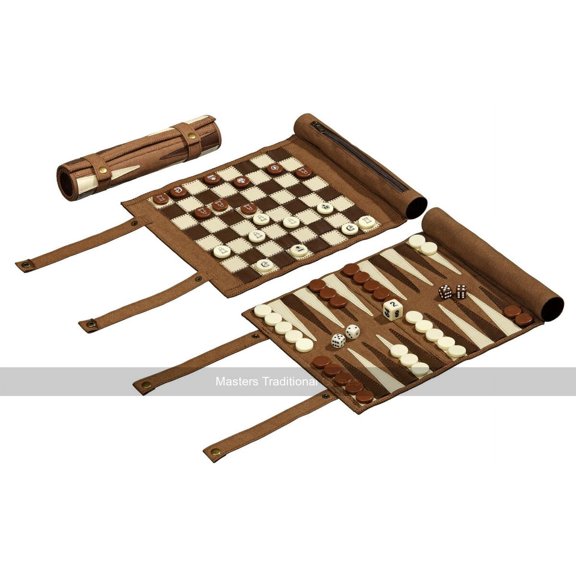 Philos Roll-Up Travel Games Combo - Backgammon, Chess and Draughts