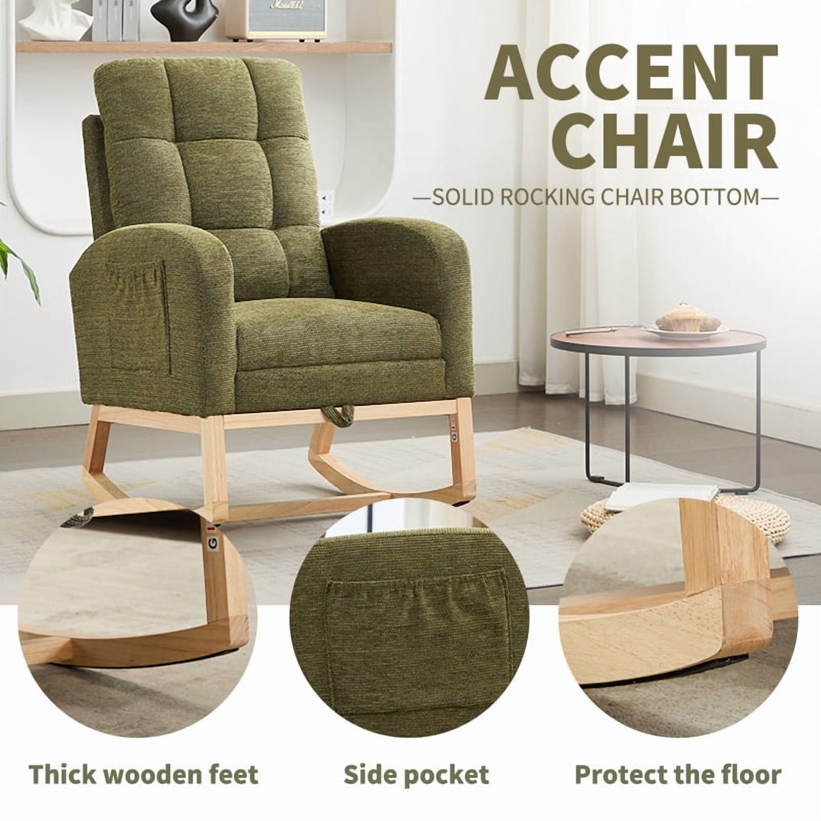New Rocking Chair with Footrest for Nursery, Modern PU Upholstered Glider Accent Armchair with High Backrest, Padded Seat, and Side Pocket – Ideal for Living Room, Bedroom