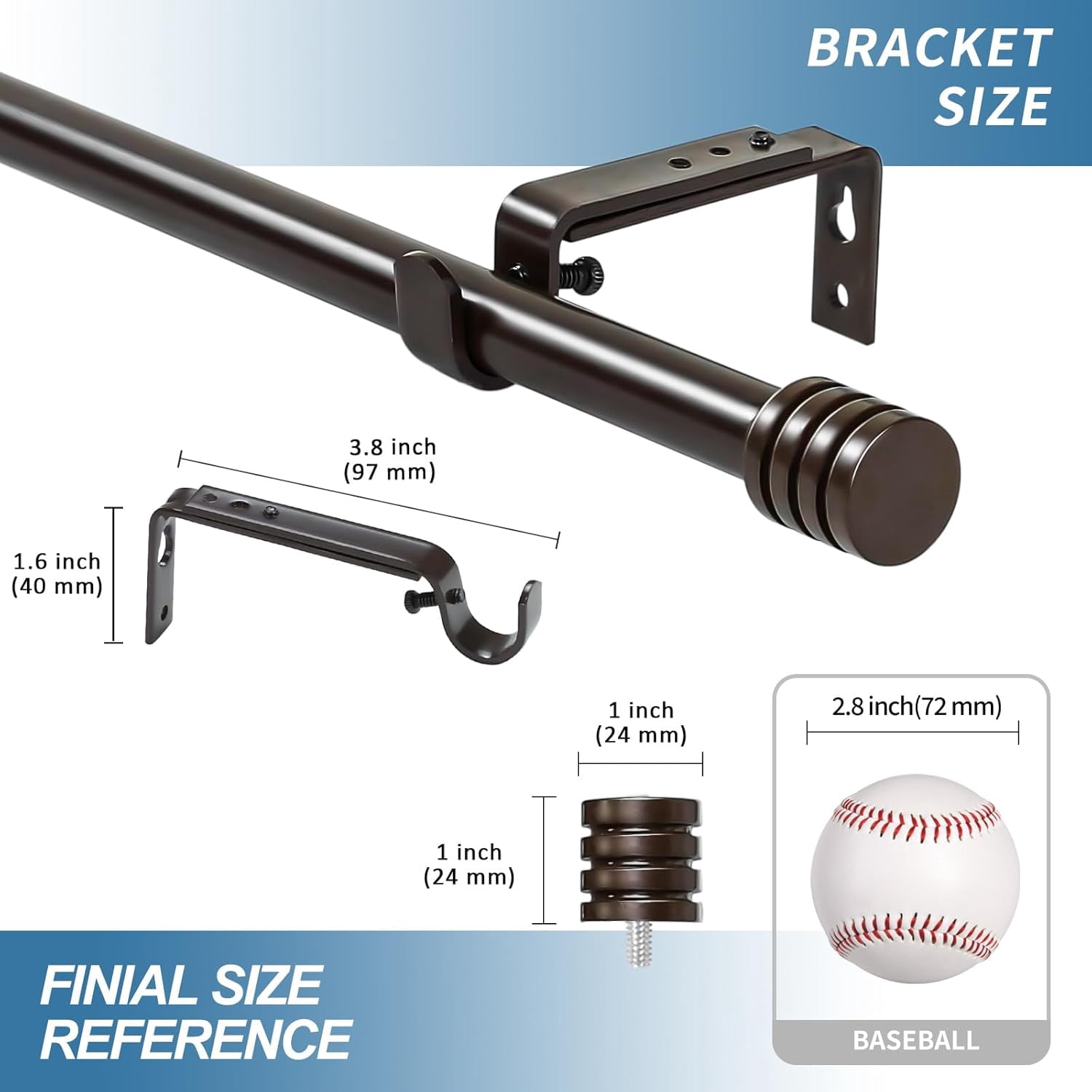 Urbanest Adjustable Single Curtain Rod Set Aspire Finials – 5/8-Inch Diameter, With Bronze Rod, 28–48 Inches