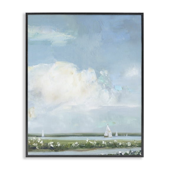 Stupell Industries Seaside Sailing Along Meadow Black Framed Giclee Art, design by Sally Swatland