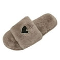 thumbnail image 2 of Xfvqtps Fuzzy Slippers for Women Love Decor Fake Fur Open Toe Soft Sole Slide House Slippers for Indoor Bedroom Furry Slipper for Winter Fall Khaki, 2 of 7
