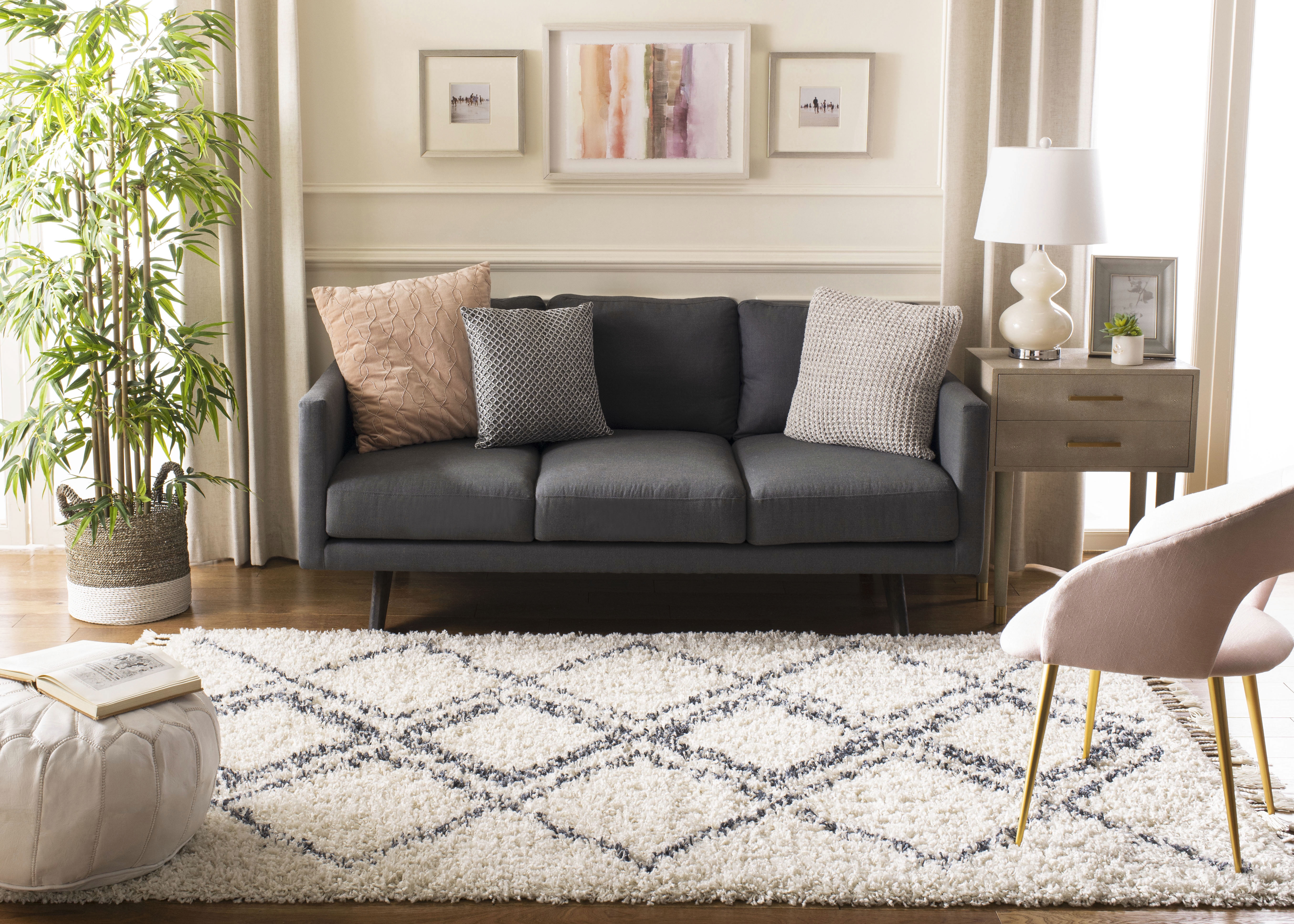 SAFAVIEH Pro Lux Emmeline Geometric Shag Area Rug, Cream/Blue, 9' x 9' Square