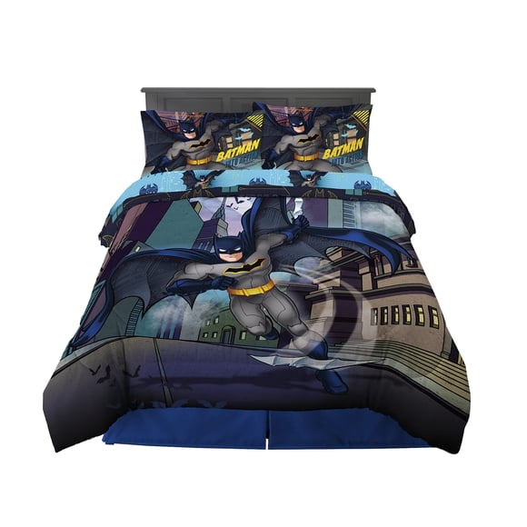 Juego de ropa de cama Franco Batman de 5 piezas de tamaño completo con edredón