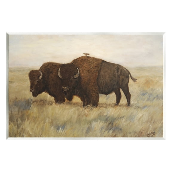 Stupell Industries Bird on Bison Rural Scene Animals & Insects Painting Unframed Art Print Wall Art