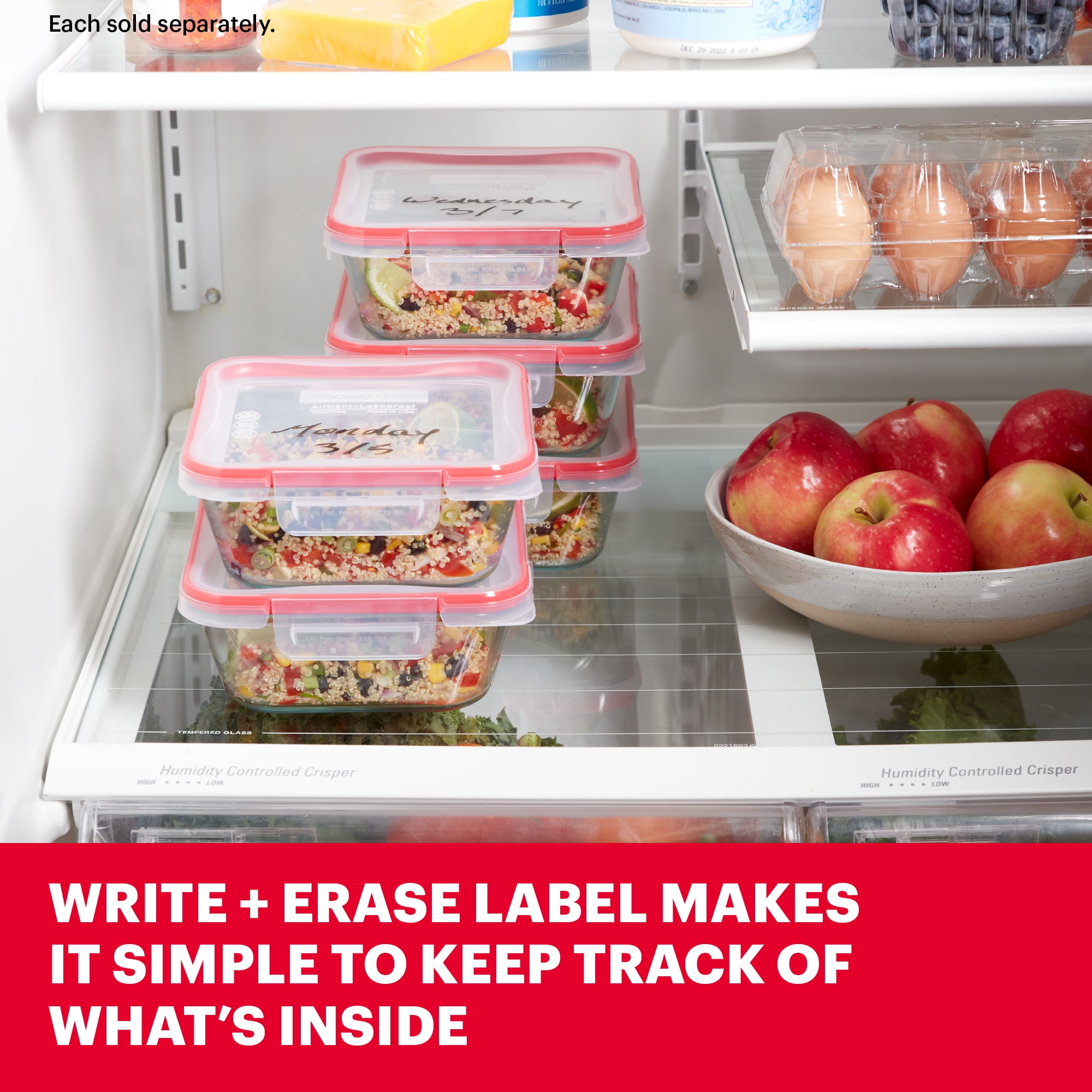 Pyrex Freshlock 4cup Square Glass Food Storage Container with Lid, Ideal Use for Meal Prep and Batch Cooking
