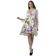 thumbnail image 3 of Moomaya Rayon Flared Dress For Womens Long Sleeve Printed V-Neck Casual Beach Dress For Girls, 3 of 7