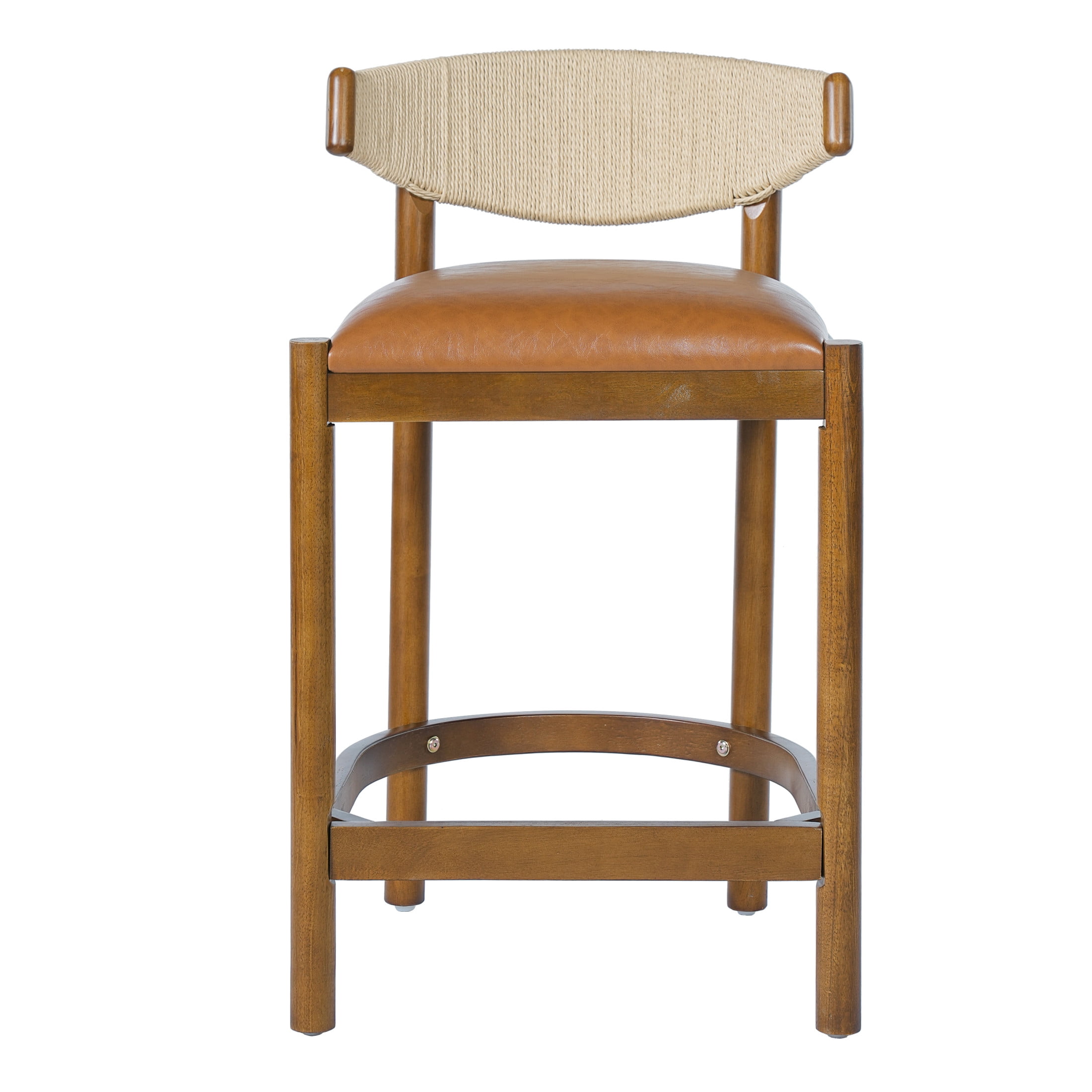 Christopher Knight Home Modern Counter Stools with Rope Back and PU Upholstered, Brown, Set of 2