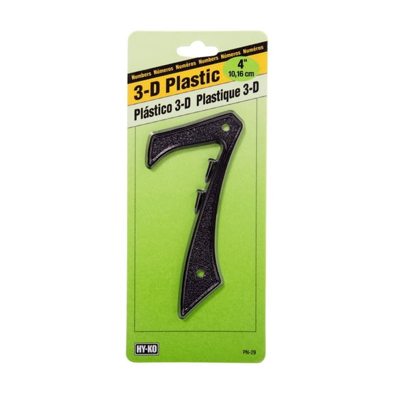 Hy-Ko 4" House Address Number 7, Black Textured Plastic with Nails Included
