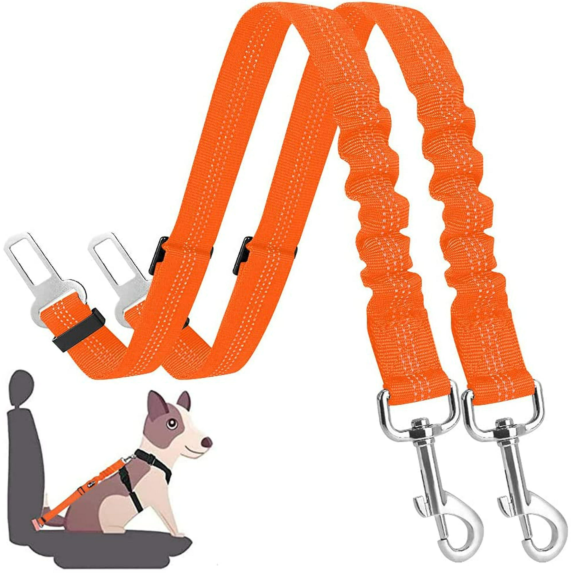  SlowTon Dog Seatbelt, 2 Pack Dog Seat Belt Car Leash  Adjustable Elastic Bungee Buffer Heavy Duty Nylon Reflective Pet Safety  Tether Connect to Dog Harness for Travel Riding in Vehicle (
