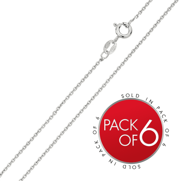 Rhodium Plated 925 Sterling Silver Anchor 035 Chain 1.35mm Pack of 6 Italy 18" Jewelry Female Unisex