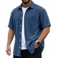 thumbnail image 2 of Vetsdori Corduroy Tops for Men Short Sleeve Big and Tall Summer Button up Pocket Casual Work Collar Stylish Mens Shirts Plain, 2 of 7