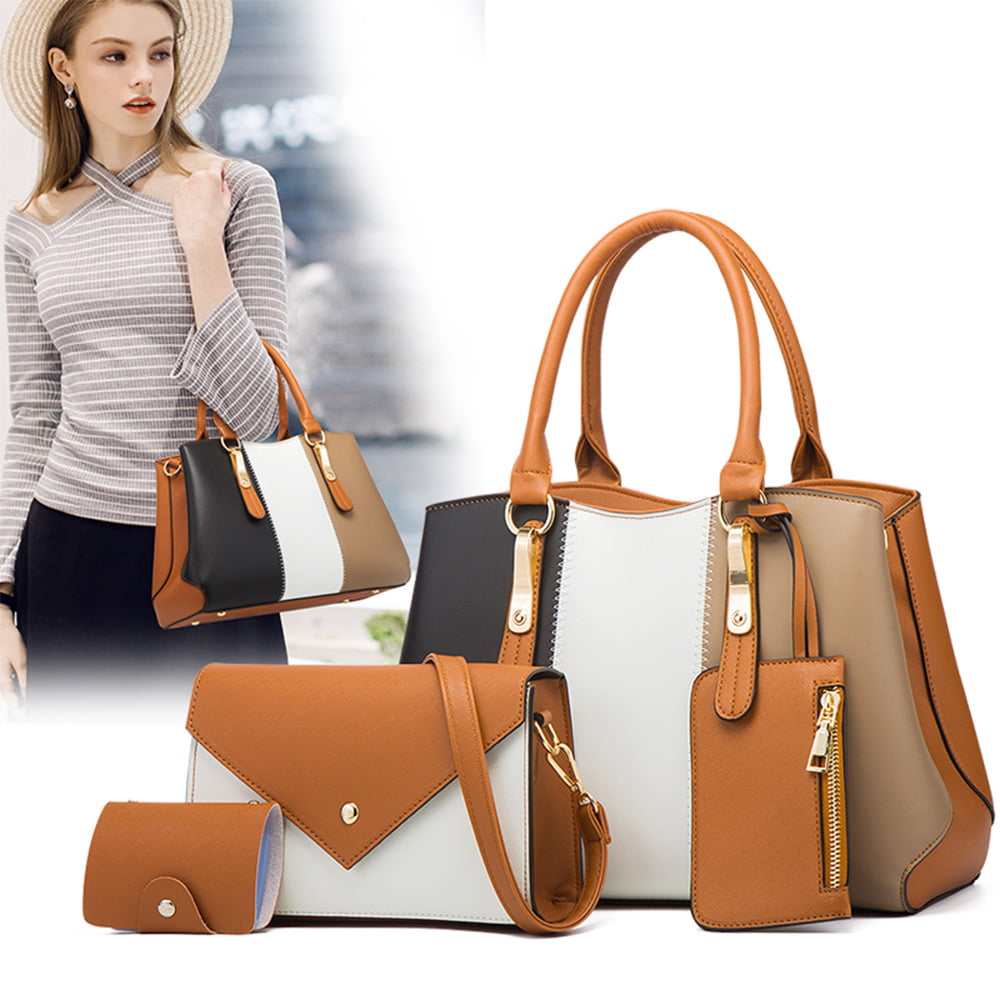 Fashion Women PU Leather Handbag Set Shoulder Tote Crossbody Bags Purse Bag 