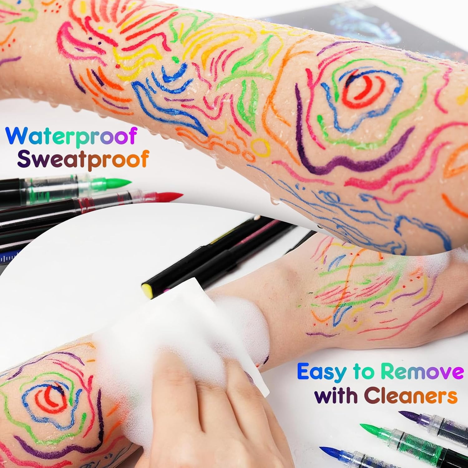 UV Neon Face Paint Markers 8/18 Colors, Glow in the Dark Body Paint Pens for Skin, Washable Temporary Tattoo Markers for Halloween Party Cosplay