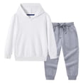 thumbnail image 4 of vdgthytj Unisex Kids 2 Piece Sweatsuits Hooded Sweatshirts and Jogger Pants Solid Fall Winter Athleisure Outfits(12-13Years,White), 4 of 9