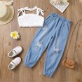 thumbnail image 2 of Gupgi Little Girls 2Pcs Plush Sleeveless Tank Tops Ripped Jeans with Pockets 2-7 Years, 2 of 8