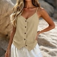 thumbnail image 4 of Kukoosong Spaghetti Strap Camisole Tops for Women, V Neck Button Front Irregular Hem Sleeveless Tank Tops, Loose Fit Casual Cotton Linen Tee Tanks for Summer, 4 of 6